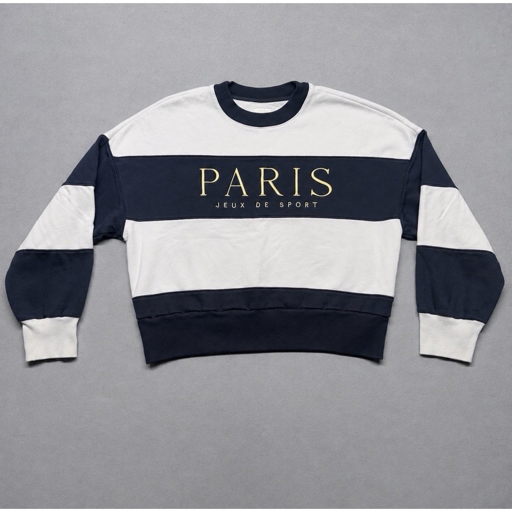 Abercrombie & Fitch Soft A&F Women's M Navy/White Striped Paris Crewneck